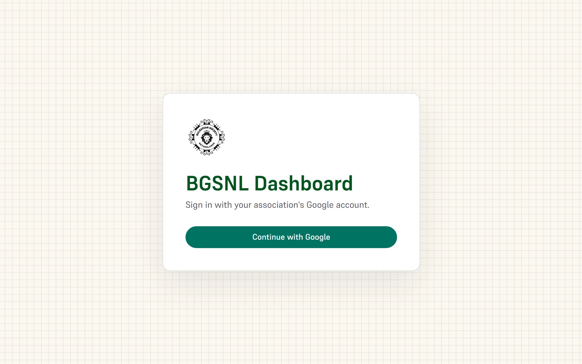 The dashboard sign-in screen, with a single Continue with Google button.