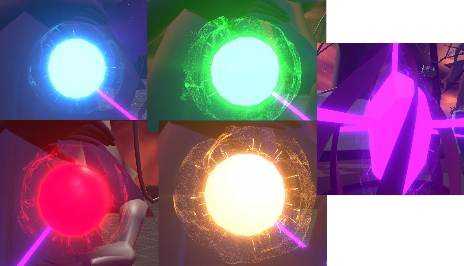 Visual effects made for the game, lit in several colours.