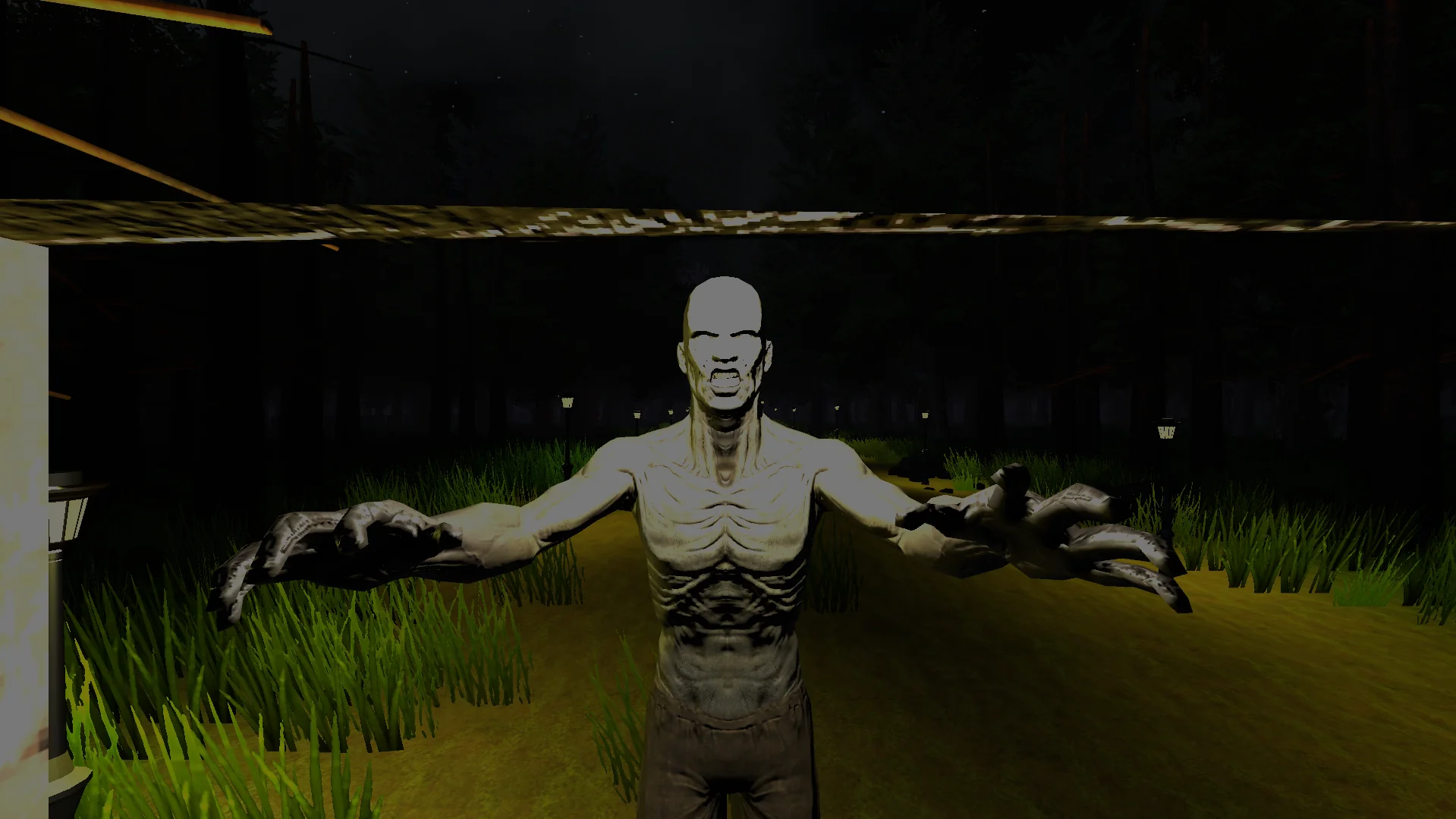 The thing in the grass, lit from below.
