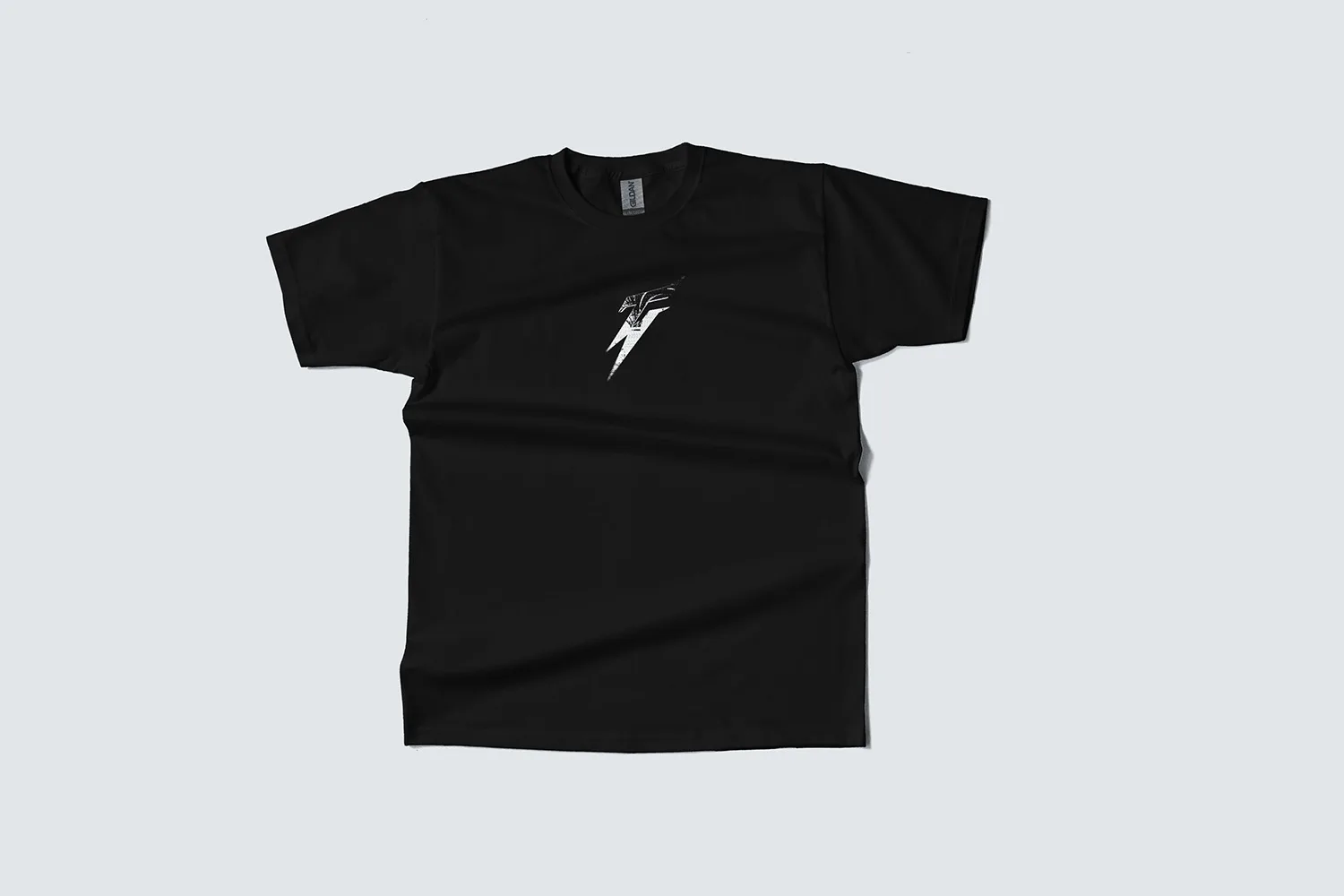 The black Halloween tee, bolt printed small on the centre chest.