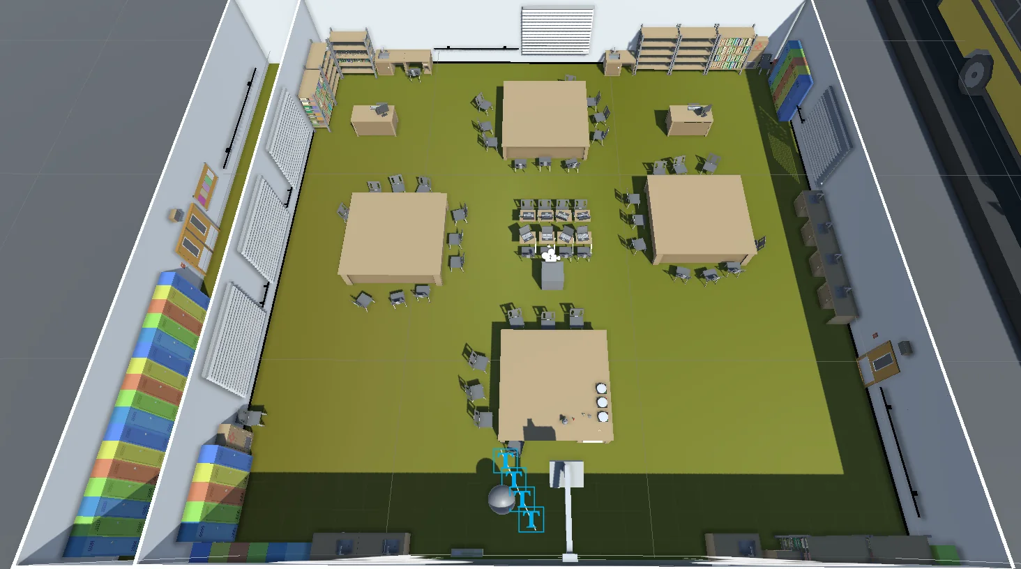The classroom seen from above, showing the layout.